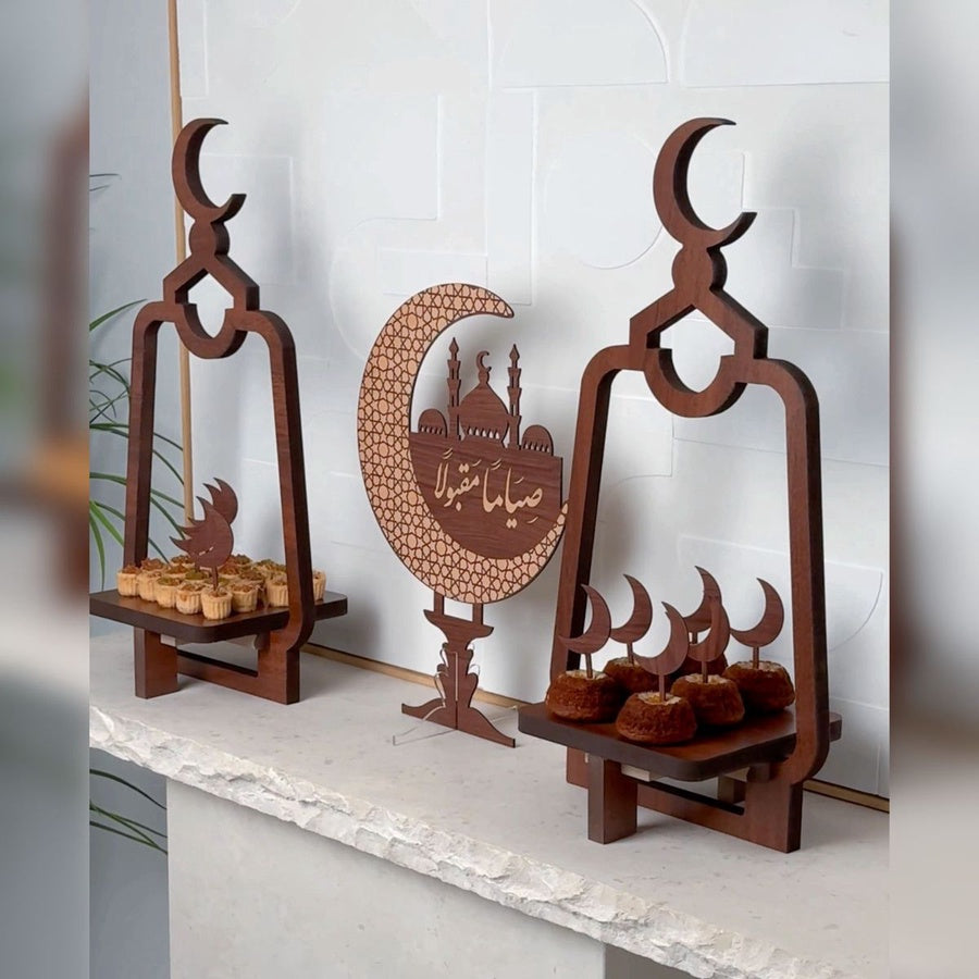 طقم تقديم حلويات رمضان خشبي – ديكور وستاند ضيافة